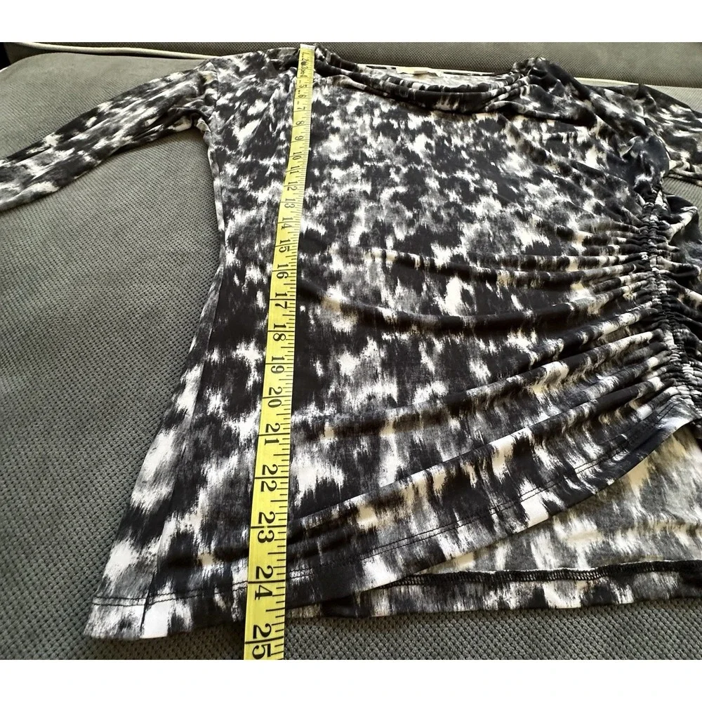 Michael‎ Kors Black & White Patterned Women's Ruched Side Blouse Large
